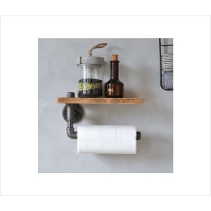 Industrial steel pipe kitchen roll holder with shelf