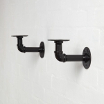 powder coated black curved elbow pipe shelf brackets - pair