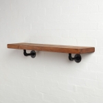 Powder coated black shelf brackets industrial pipe reclaimed wood shelf