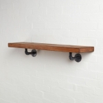 Powder coated black shelf brackets industrial pipe reclaimed wood shelf