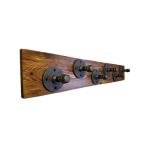 industrial pipe coat hooks on wooden board