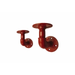 Red industrial pipe shelf brackets