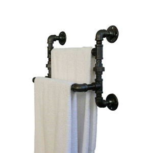 Black powder coated industrial pipe double towel rail