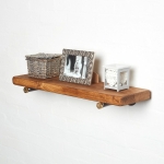 Raw steel brass hex cap floating shelf brackets reclaimed wood shelf