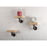 single shelf made from reclaimed wood and industrial steel pipe shelf brackets