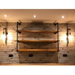 industrial steel pipe shelving unit with reclaimed wooden shelves