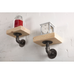 single shelf made from reclaimed wood and industrial steel pipe shelf brackets