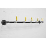 industrial steel pipe coat rack with yellow valve tap hooks