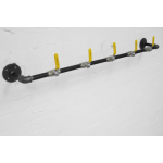 industrial steel pipe coat rack with yellow valve tap hooks