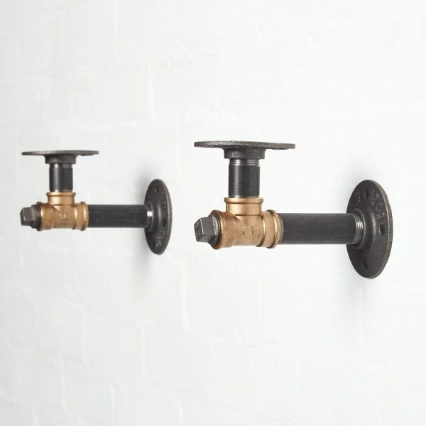 Raw steel brass tee nut industrial shelf brackets pair