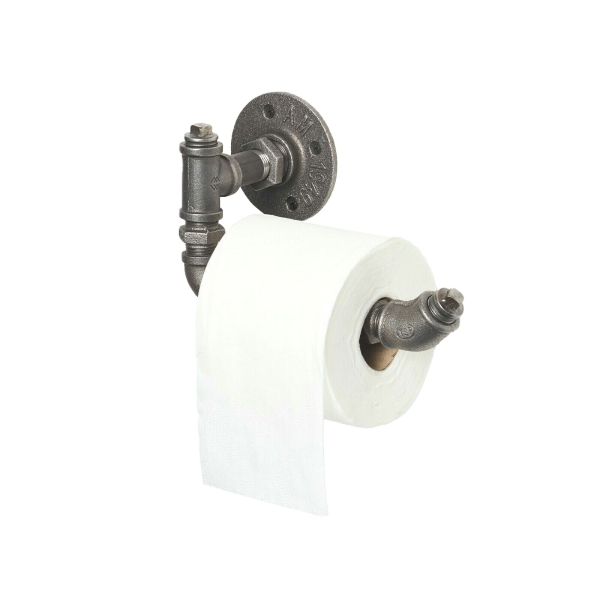 Industrial pipe tee nut raw steel vintage toilet roll holder