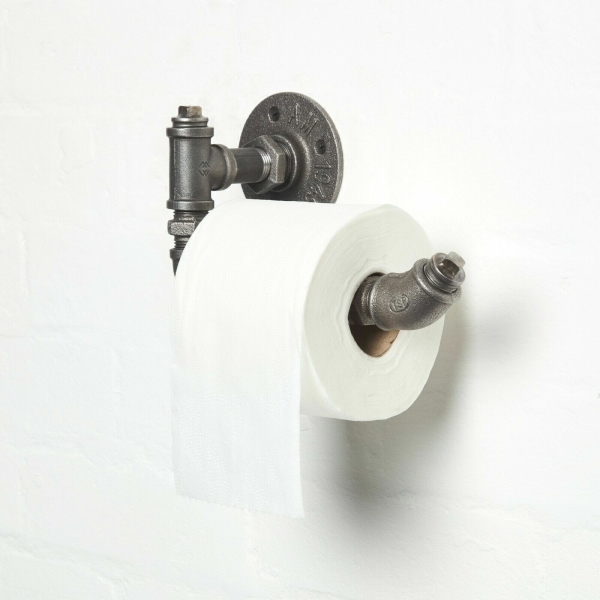 wall mounted industrial pipe raw steel vintage funky toilet roll holder