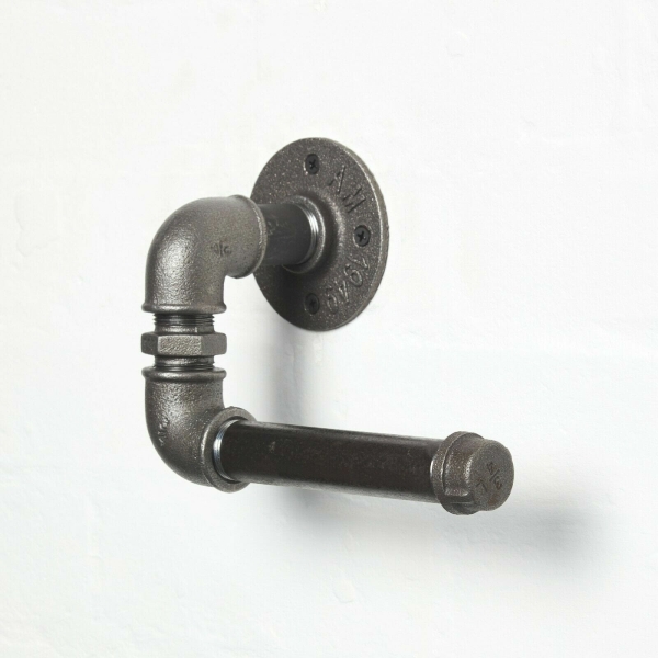 wall mounted industrial pipe raw steel vintage funky toilet roll holder