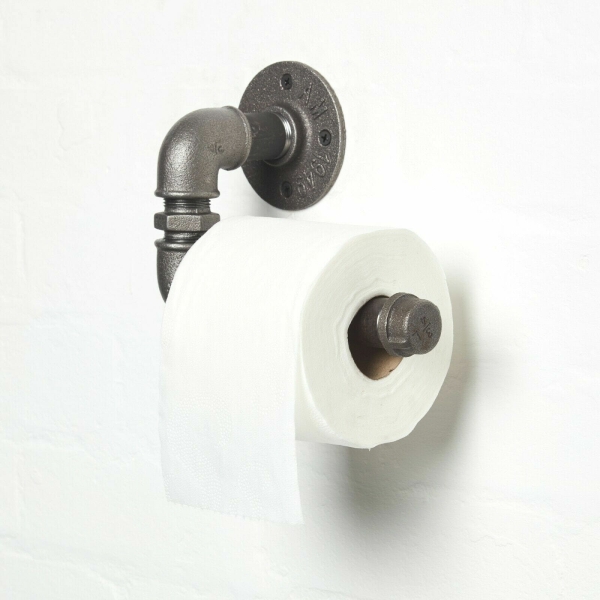 wall mounted industrial pipe raw steel vintage funky toilet roll holder