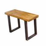 reclaimed wooden bench with raw steel black legs