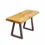 reclaimed wooden bench with raw steel trapezium legs