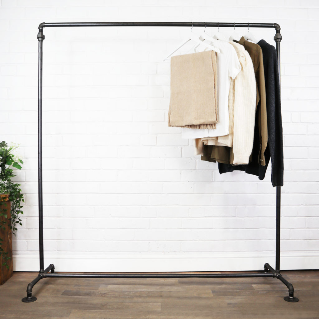 Free Standing Single Clothing Rail | Industrial Raw Steel Pipe Style ...