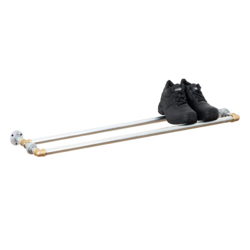 Wall-Mounted-Shoe-Rack-Industrial-Silver-And-Brass-Pipe-Style