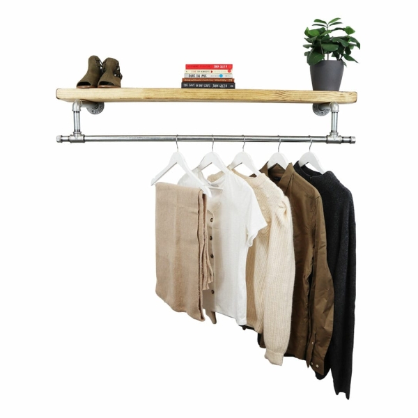 clothes rail with wooden shelf