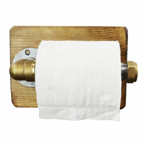 toilet roll holder on wooden base