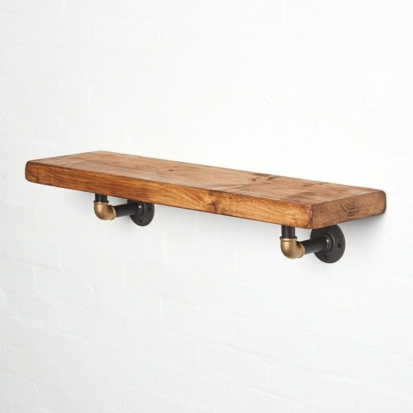 raw steel curved brass elbow shelf brackets reclaimed wood shelf