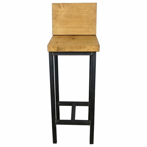 black steel square metal frame bar stool handmade with reclaimed wood