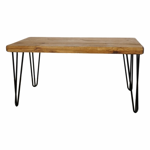 Reclaimed wooden table with steel black hairpin legs