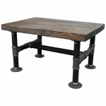 black steel industrial pipe table with reclaimed wooden top