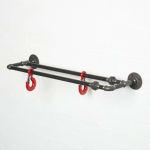 raw steel industrial pipe double towel rail with red hooks