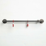 raw steel industrial pipe double towel rail with red hooks