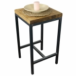 black steel industrial pipe table with reclaimed wooden shelves