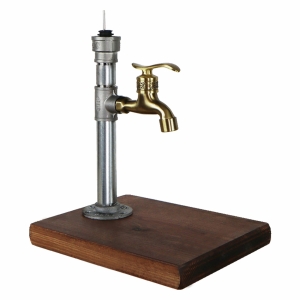 silver industrial steel and brass drinks dispenser