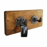 industrial pipe key hooks on oak frame