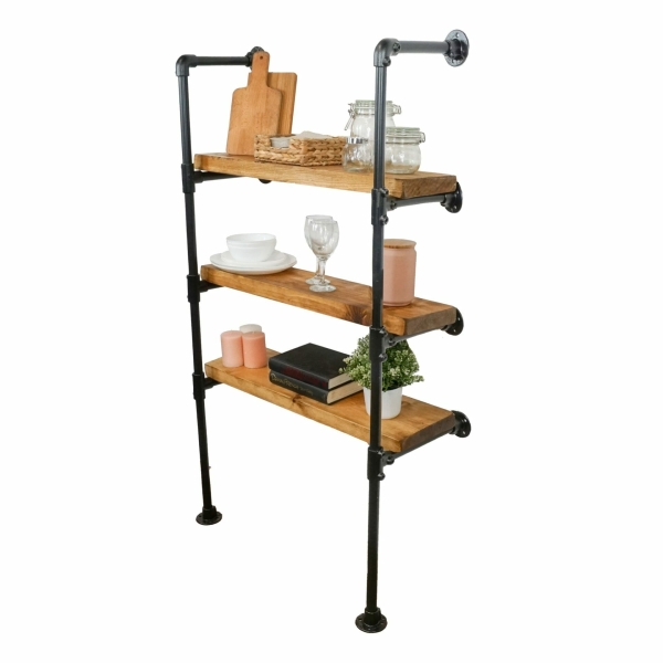 Floor-Mounted-Shelving-Unit-without-Wood-Industrial-Key-Clamp-Powder-Coated-Pipe-Style