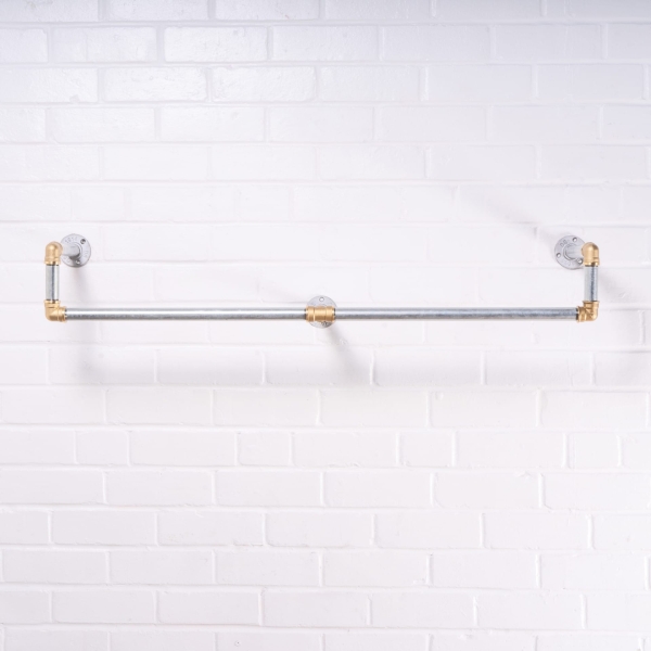 Wall-Mounted-Drop-Down-Clothes-Rail-Industrial-Silver-and-Brass-Pipe-Style-5