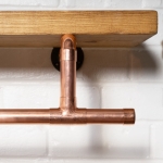 Tee-Clothes-Rail-With-Solid-Wooden-Shelf-Industrial-Copper-Pipe-Style-3