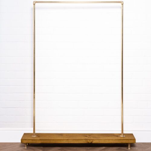 Free-Standing-Clothing-Rail-on-Wooden-Base-Solid-Brass-Pipe-Style-6