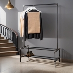 Two-Tiered-Shoe-Rack-with-Clothes-Rail-Industrial-Raw-Steel-Key-Clamp-Pipe-Style-2