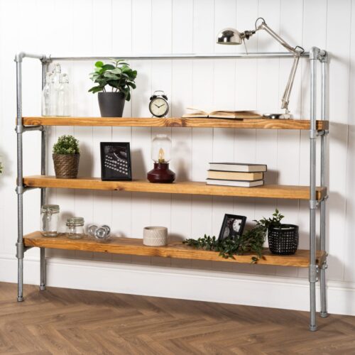 Key-Clamp-Free-Standing-Tiered-Shelving-Unit-Industrial-Silver-Pipe-Style