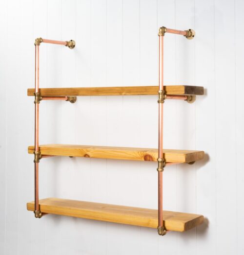 Wall-Mounted-Shelving-Unit-With-Reclaimed-Wooden-Shelves-Copper-Pipe-Style-2