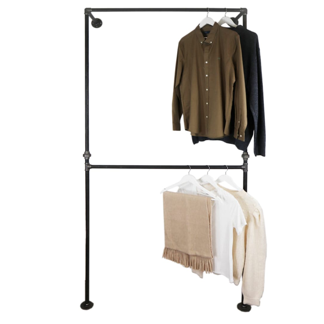 Wall and Floor Mounted Full Height Two Tiered Clothing Rail ...