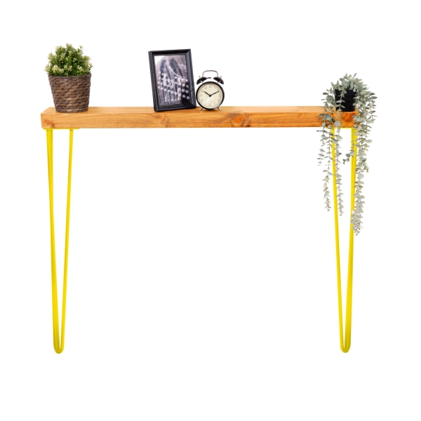 Reclaimed-Timber-Console-Table-with-Yellow-Hairpin Legs-3