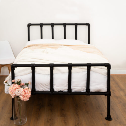 DIY-Industrial-Bed-with-Footboard-Black-Powder-Coated-Pipe-Style